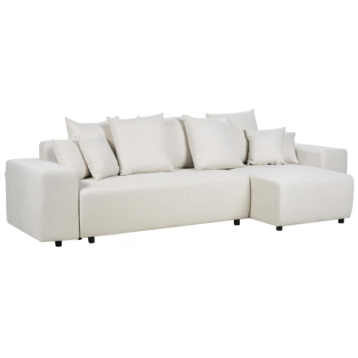 3-SITZER-ECKSOFA hellbeige rechtsseitig mit Schlaffunktion Stauraum Luspa - Beige/Schwarz, Textil (294/130cm) - Beliani