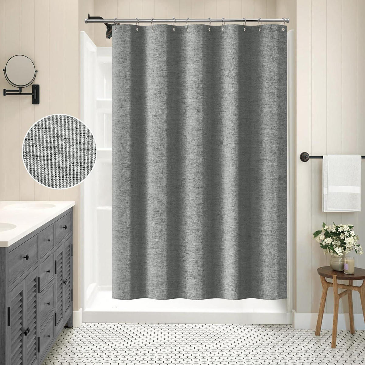 DUSCHVORHANG Leinen Grau 152 x 182 cm - Grau, Textil (152/182cm)