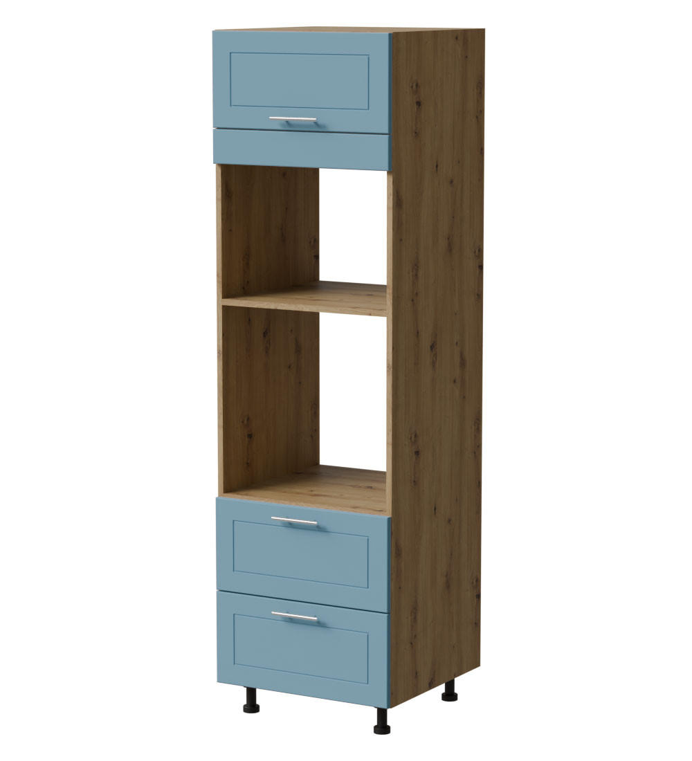 BACKOFENUMBAUSCHRANK Bari D14/RU/2 284 Eiche Artisan / RAL 5024 pastellblau 60 / 59 / 207cm Blum Teilauszug - Blau/Eiche Artisan, Holz/Holzwerkstoff (60/207/59cm) - Feldmann-Wohnen