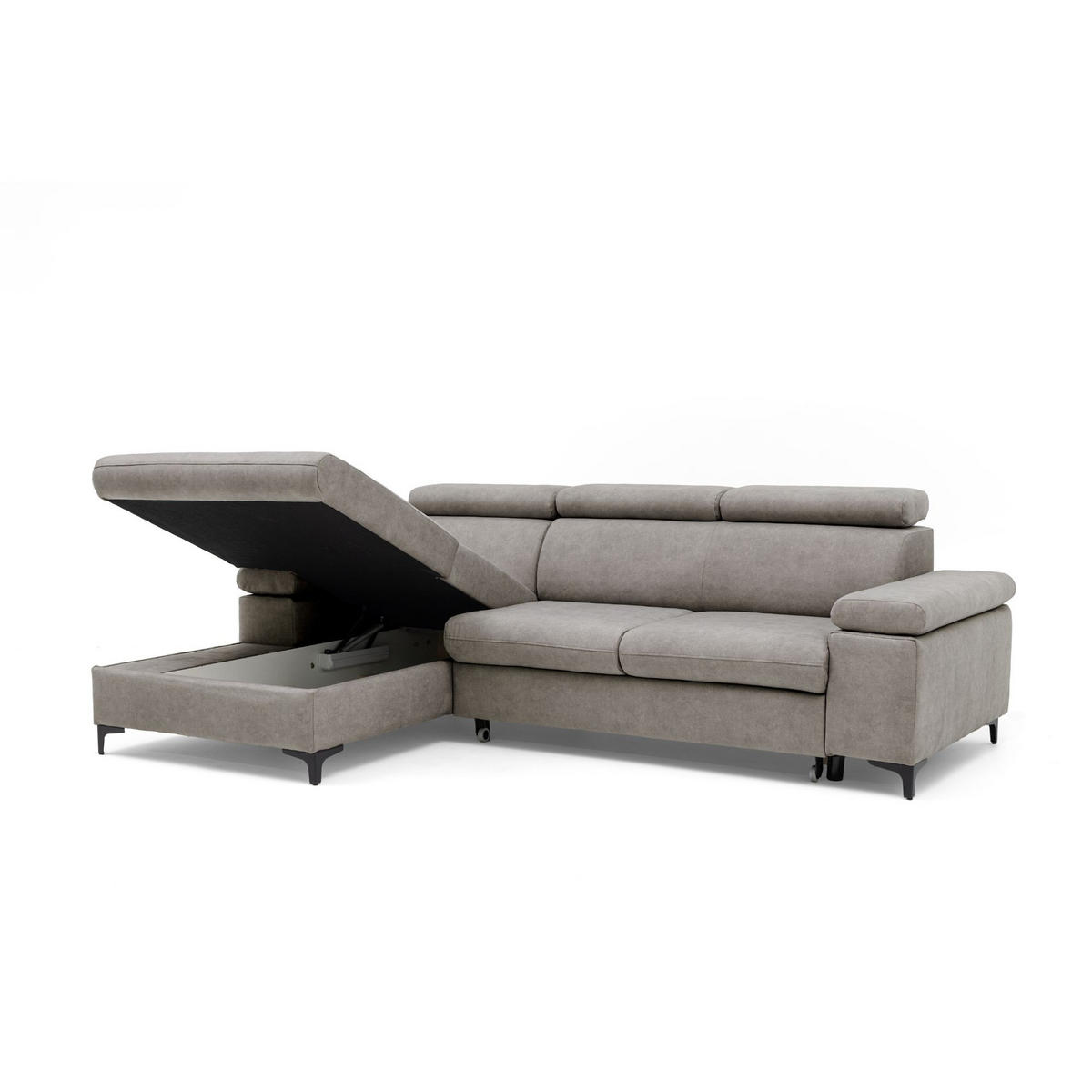 ECKSOFA MAVIC L Links mit Schlaffunktion Velours Beige - Beige/Schwarz, Glas/Holz (176/257cm) - Muffo