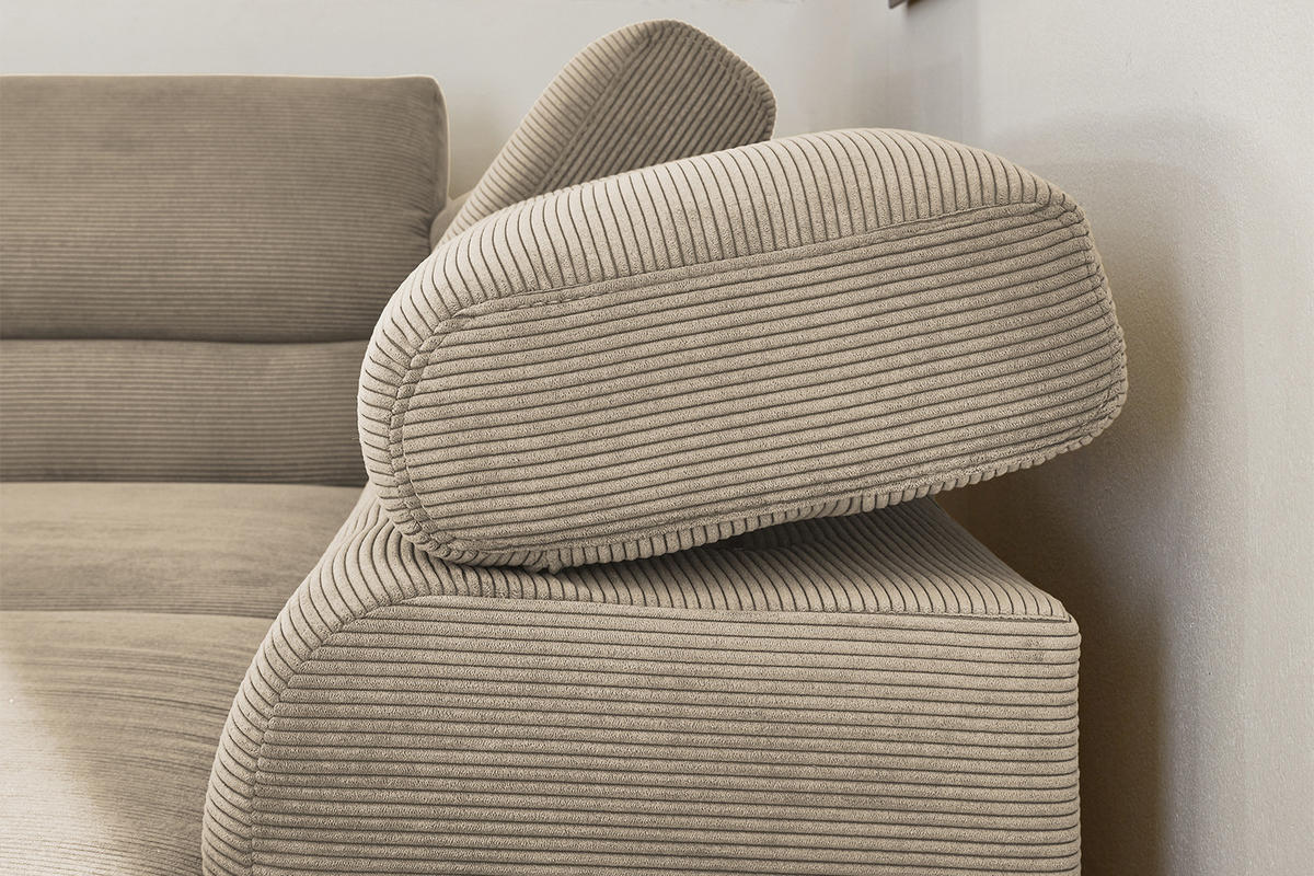 ECKSOFA DELIA Beige Cord - Beige/Schwarz, Textil/Metall (276/219cm) - KAWOLA