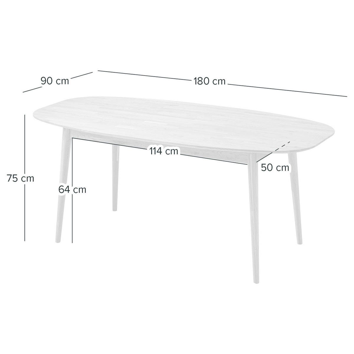 ESSTISCH oval - Eiche massiv - Eichefarben, Holz (90/180/75cm) - home24