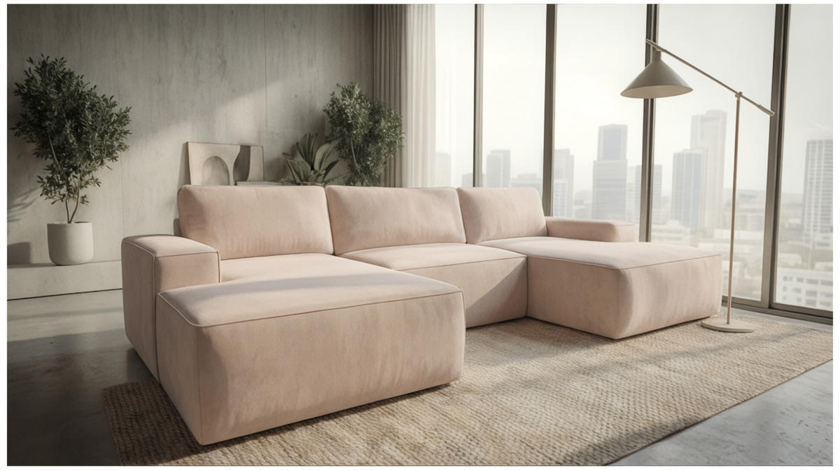 ECKSOFA EINAR 362 cm x 170 cm – Stoff: VELUTTO Beige 2 Farbe: Beige - Beige, Textil (362/170cm) - A&J MöbelLand
