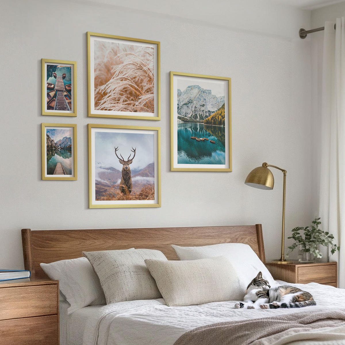 BILDER SET 5er Set - 50x50 cm & 20x30 cm & 40x60 cm Goldrahmen - Architektur der Kanäle von Venedig - Goldfarben, Kunststoff (40/60cm) - TULUP