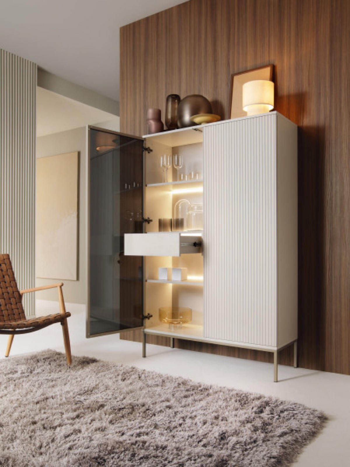 VITRINE Kaschmir SANTI Hoch - Beige, Holzwerkstoff (104/166/39cm) - Sepro Meble