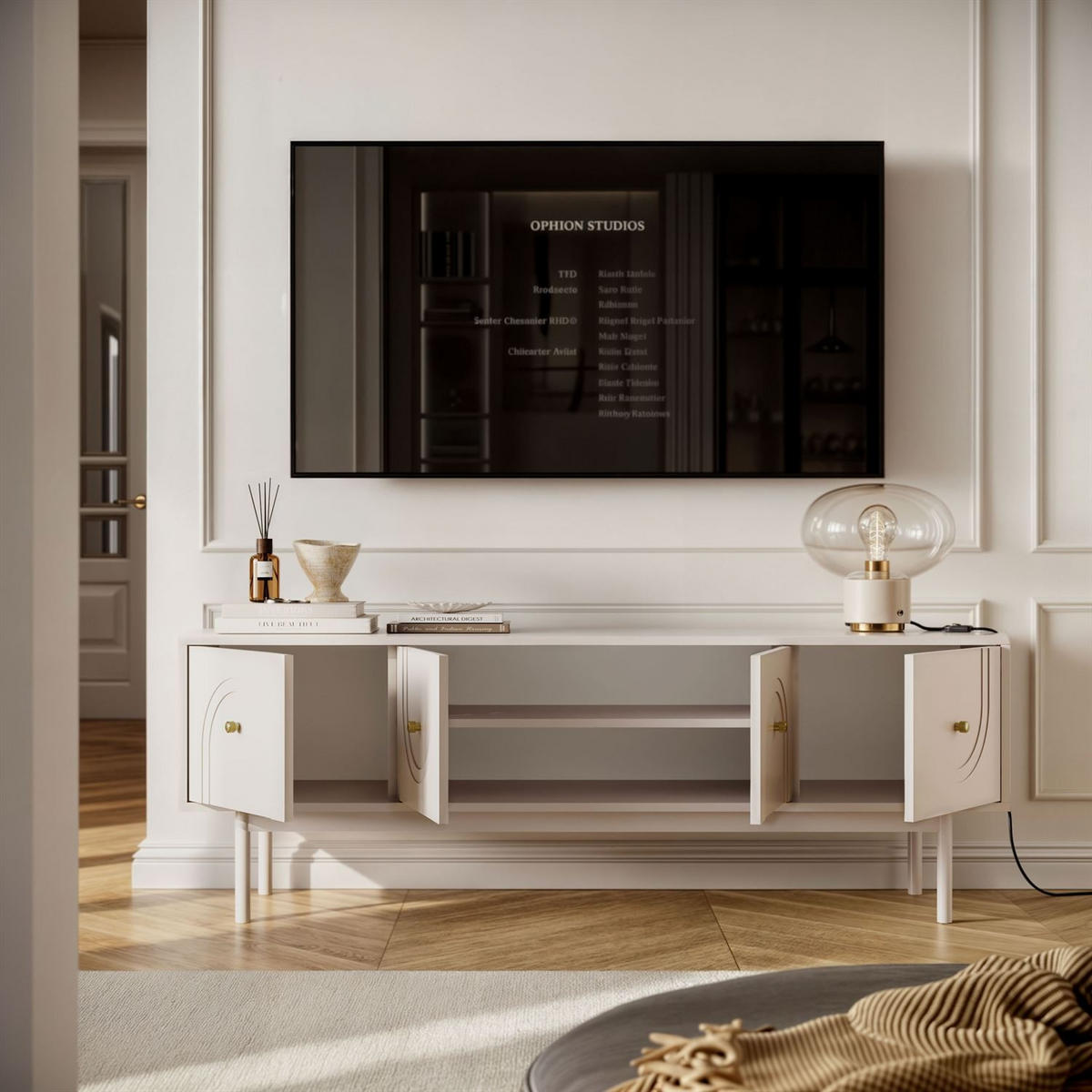 TV-SCHRANK LIBERTY auf Holzbeinen kaschmirfarben - Kaschmir, Holzwerkstoff (154/53.5/39cm) - Lookway