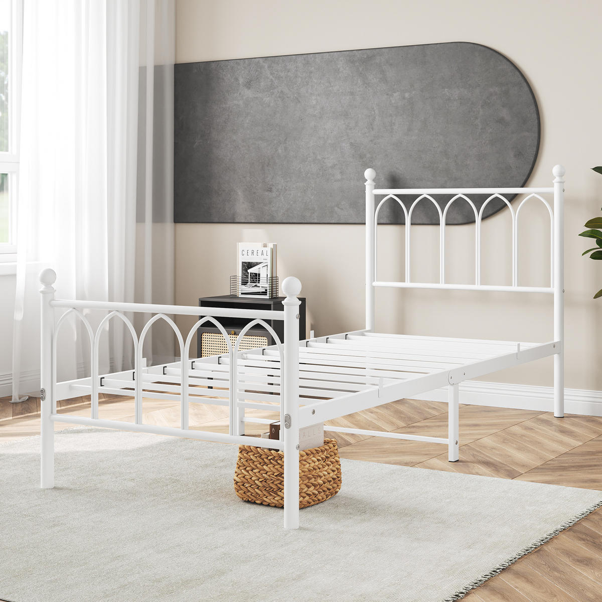 METALLBETT 90/200 cm DE-35520 mit Kopfteil Weiß - Weiß, Metall (90/200cm) - ComfortXL