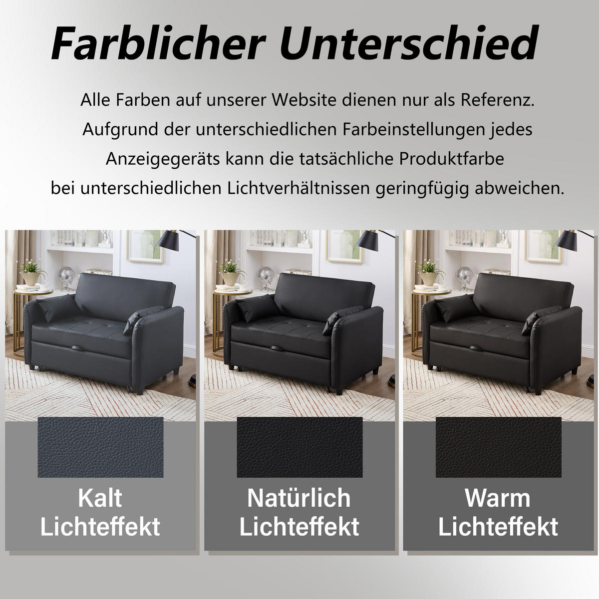 SCHLAFSOFA PU-Bezug wasserabweisend und ausziehbar Antikschwarz 122/83/82 cm - Schwarz, Kunststoff (83/82/122cm) - Redom