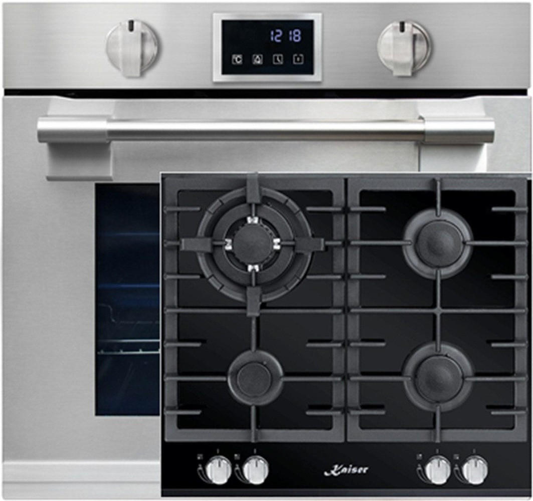 BACKOFEN-SET Einbau-Backofen 60 cm EH 6339+KCG 6380 Gas-Kochfeld 60 cm - Silberfarben, Metall (59.4/59.4/57.5cm) - Kaiser Küchengeräte