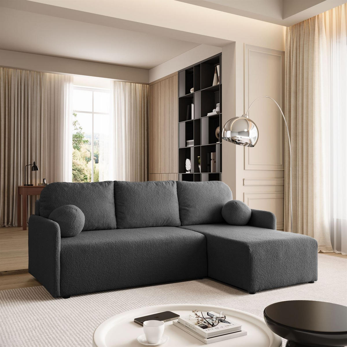 Ecksofa CUDDLE mit Schlaffunktion und Bettkasten, Quelle 92 - Dunkelgrau, Textil (213/145cm) - Lookway