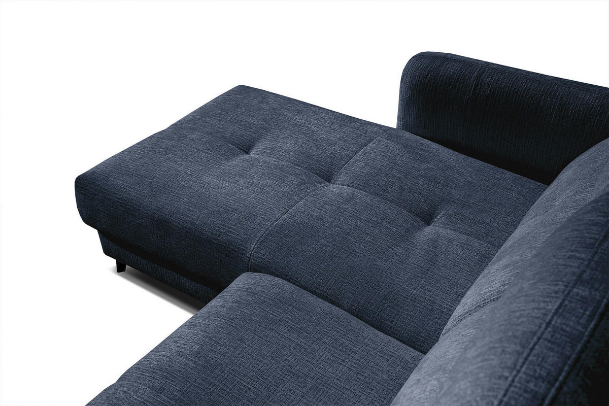 ECKSOFA SVEN 3-Sitzer, 1 Relax XL, verstellbare Kopfstützen, navy blue - Schwarz/Dunkelblau, Holzwerkstoff/Textil (256/163cm) - Courtois Laville