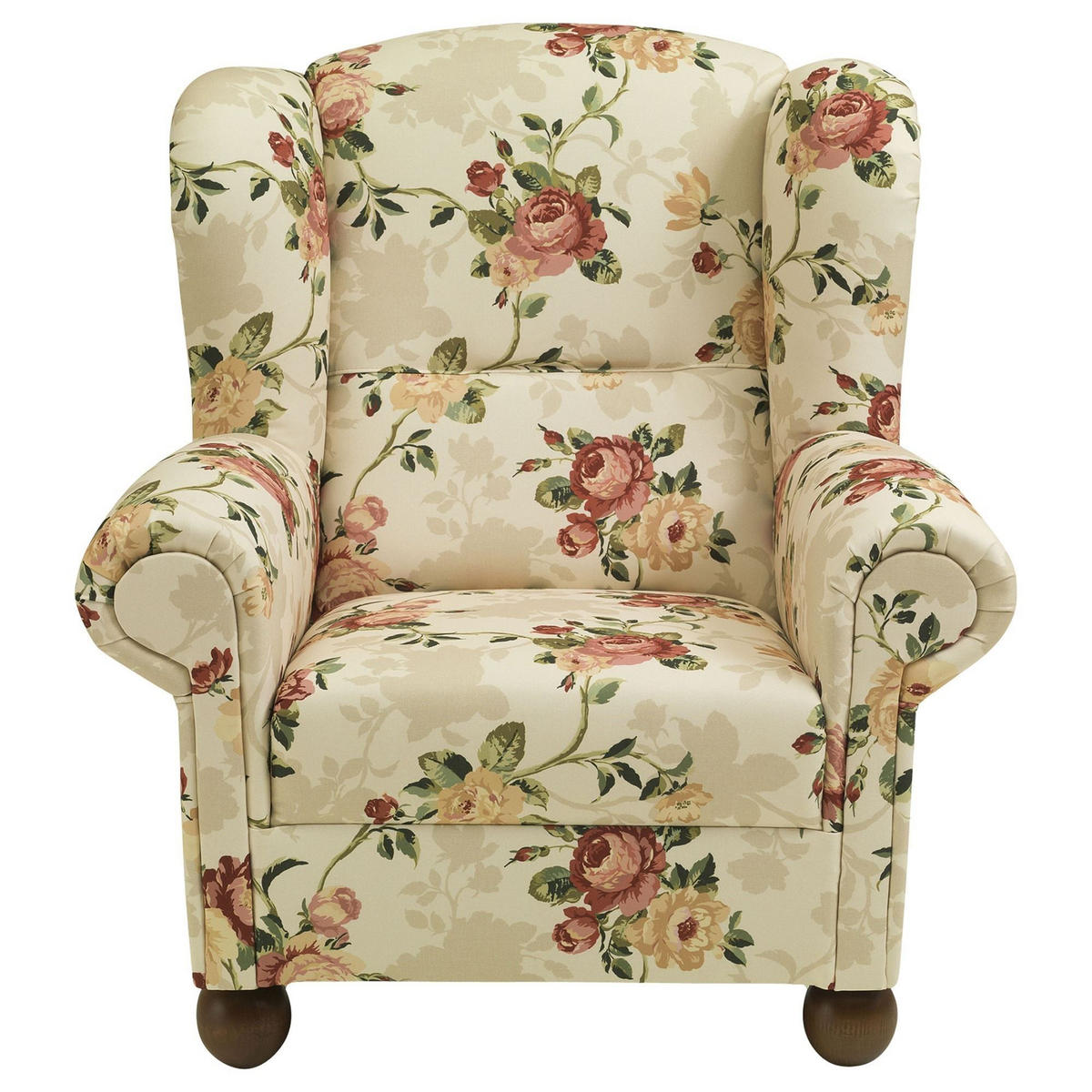 OHRENBACKENSESSEL Kasha Bezug Flachgewebe Buche nussbaum dunkel / multi - Dunkelbraun/Naturfarben, Kunststoff (93/103/87cm) - 58aufmkessel