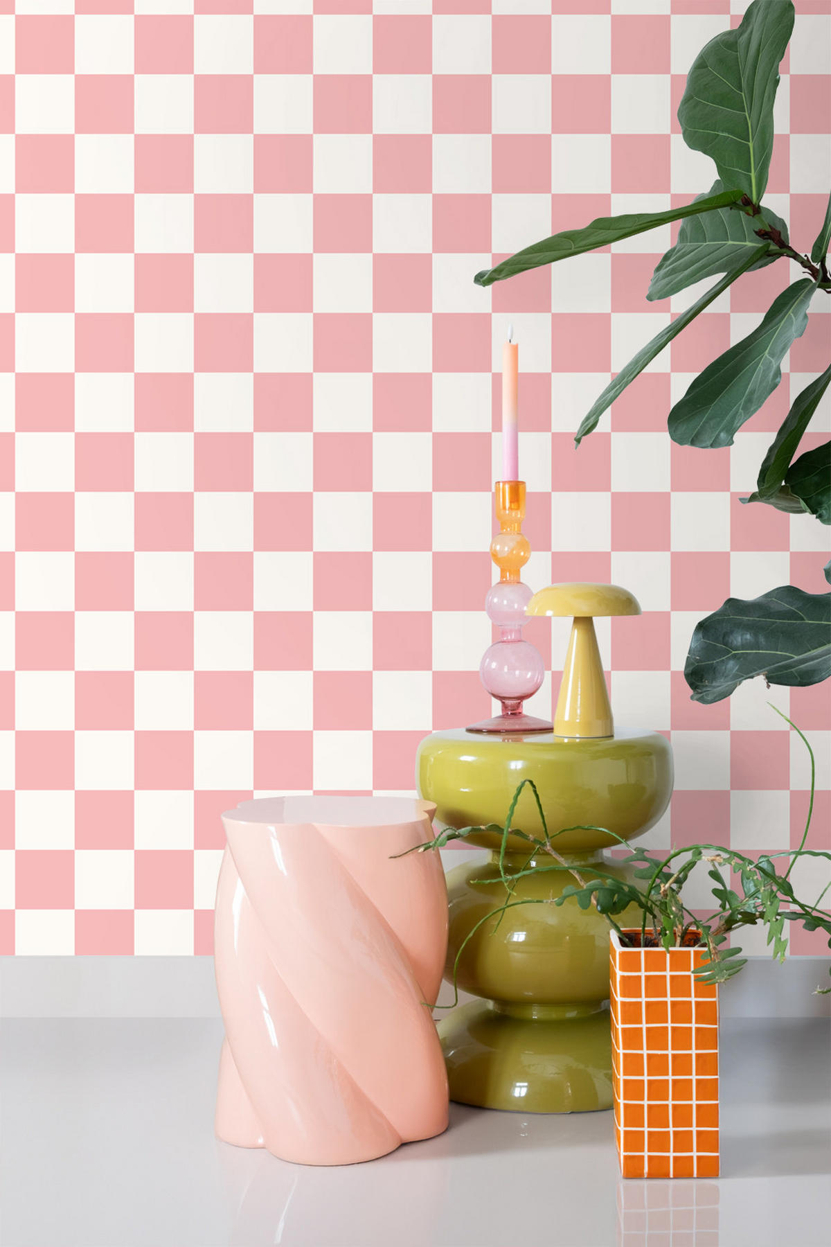 TAPETE Karomuster 53 cm x 10.05 m - Pink, Papier (53/1000cm) - ESTAhome
