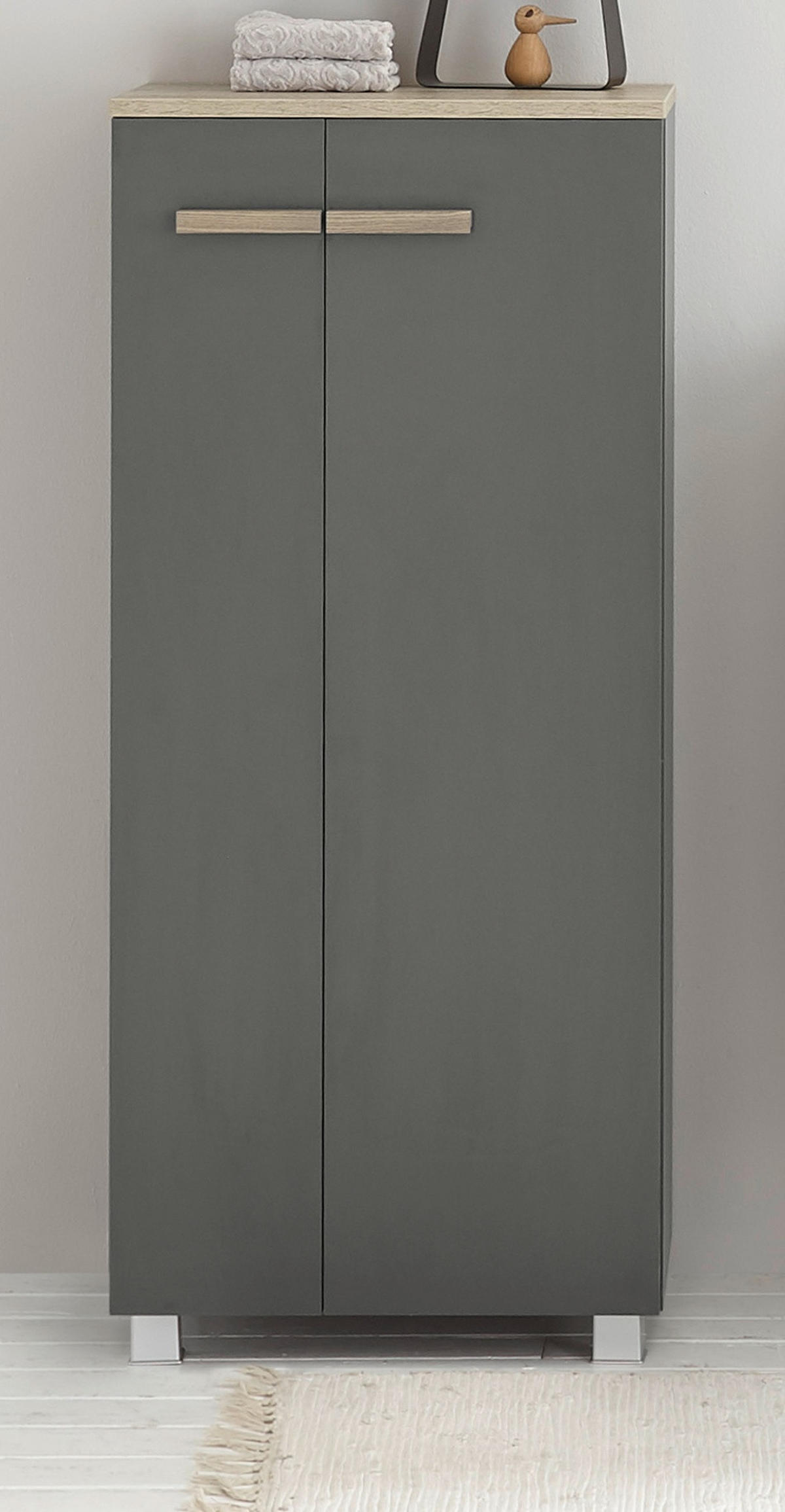 BAD-KOMMODE anthrazit matt, Eiche, Midischrank hängend, stehend 51 x 110 cm - Eichefarben/Anthrazit, Holzwerkstoff (51/115/30cm) - Furn.Design