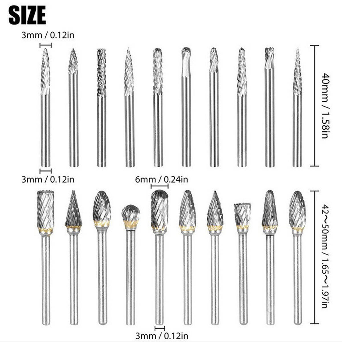 SCHLEIFWERKZEUGE – 20 Stück, 3 mm Schaftdurchmesser - Silberfarben, Metall (0.3/0.3/4cm) - DCA