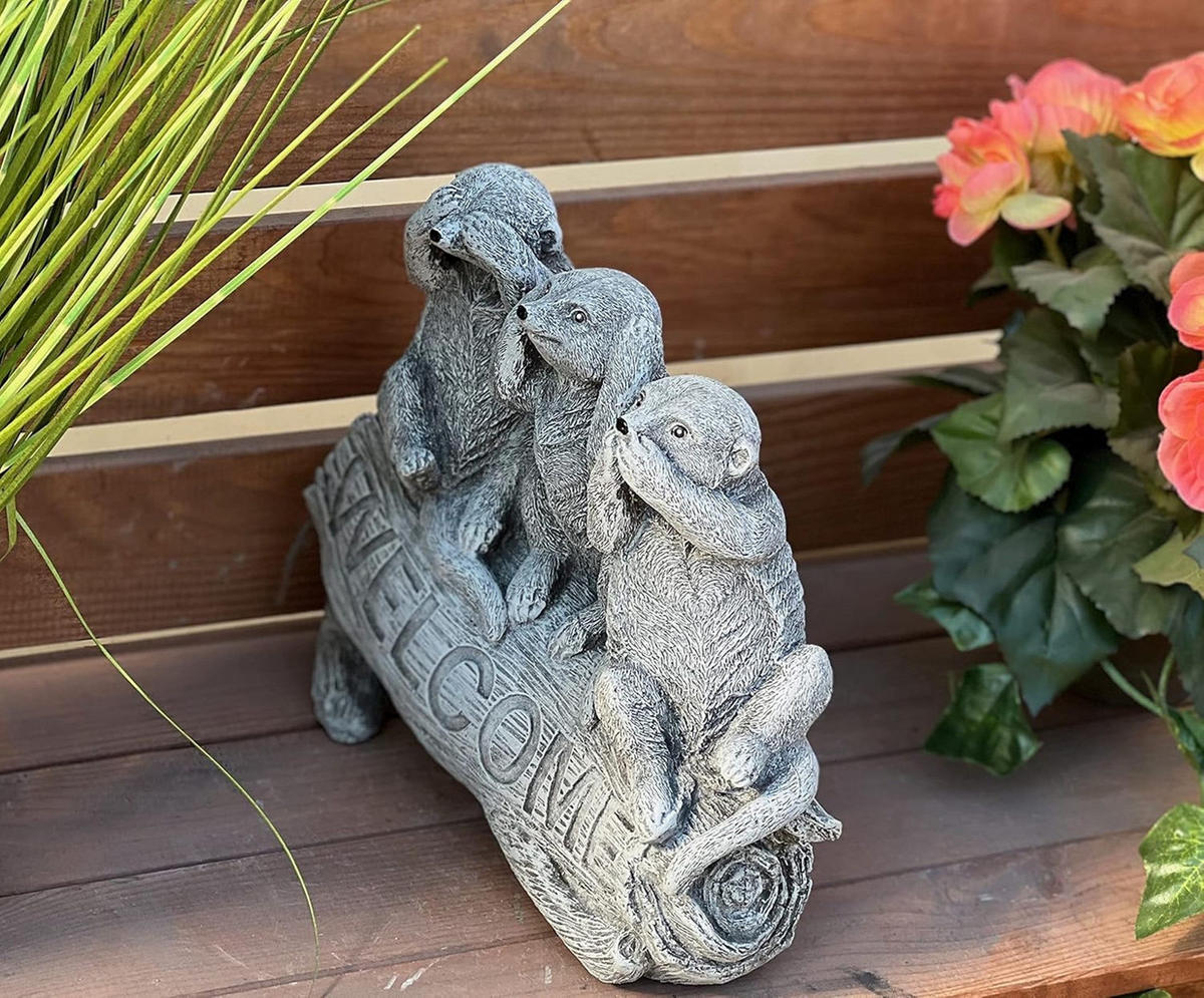 STEINFIGUR 3 Erdmännchen Welcome frostfest Steinguss - Grau, Stein (24/20/10cm) - stoneandstyle