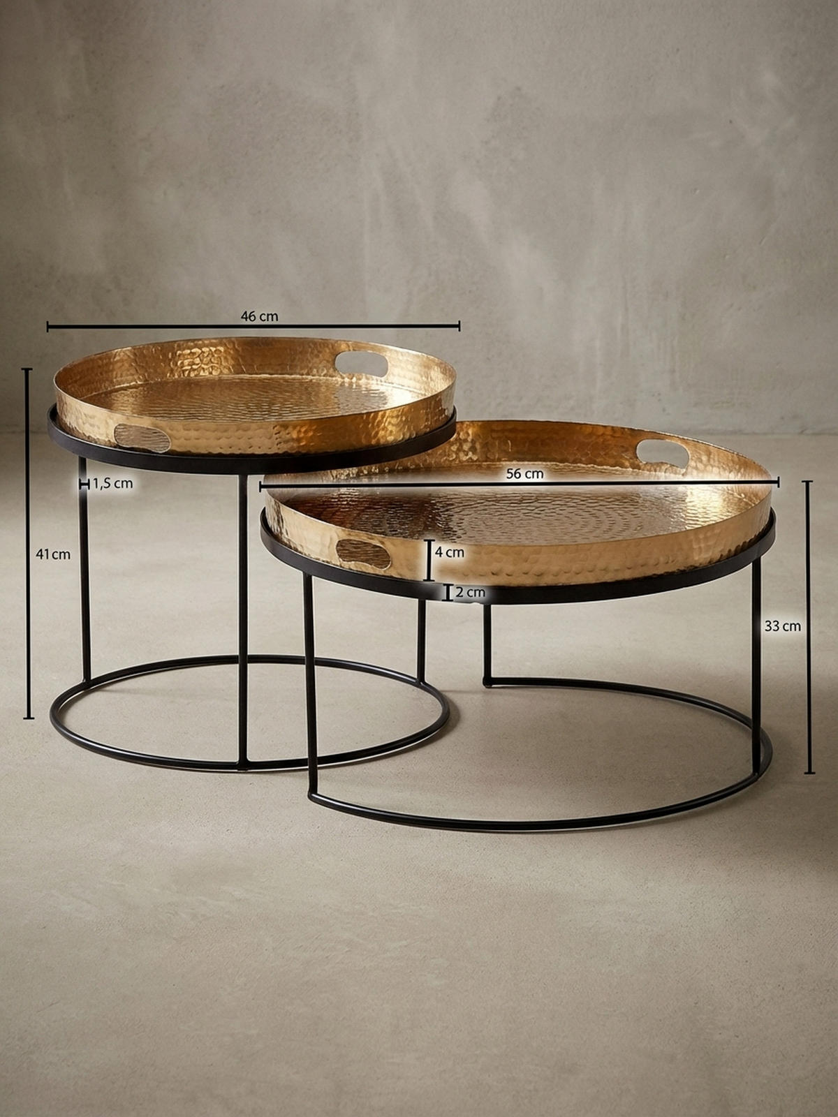 COUCHTISCH 2er Set Aluminium Hammerschlag Handgefertigt, Gold 56x56x33 cm - Goldfarben/Schwarz, Metall (56/56/33cm) - KADIMA DESIGN