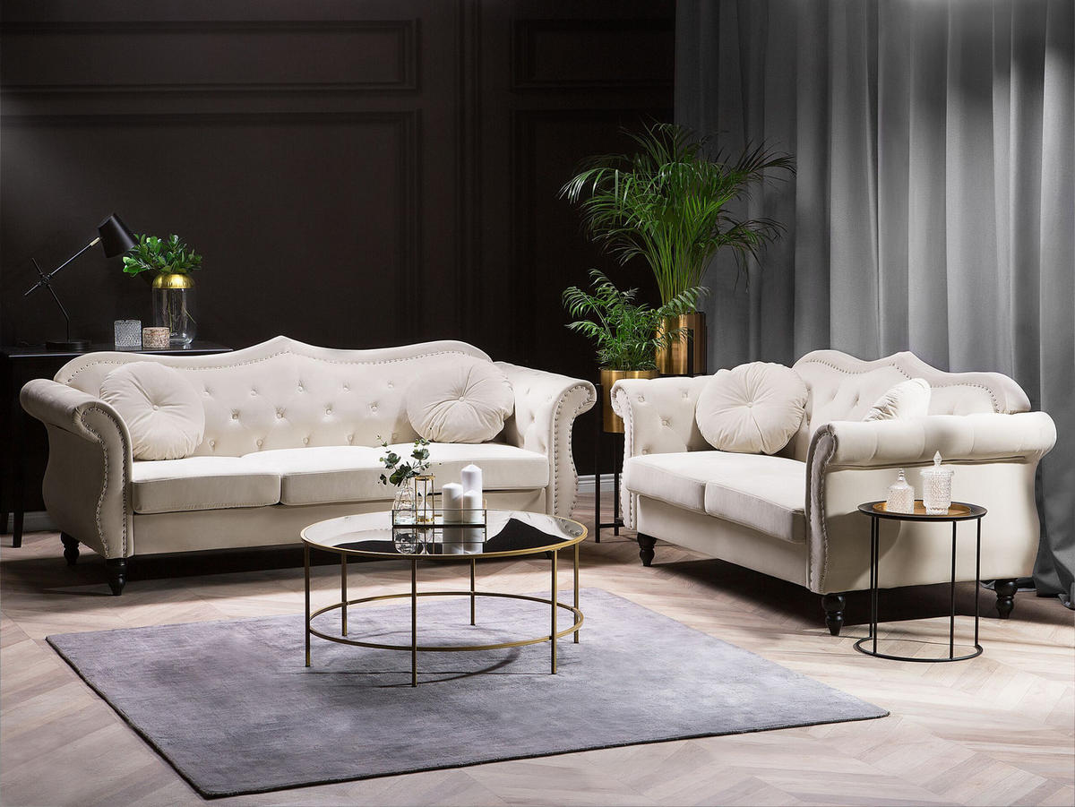 SOFA-SET 5-sitzer Samtstoff Beige Skien - Beige, Textil (200/91/83cm) - Beliani