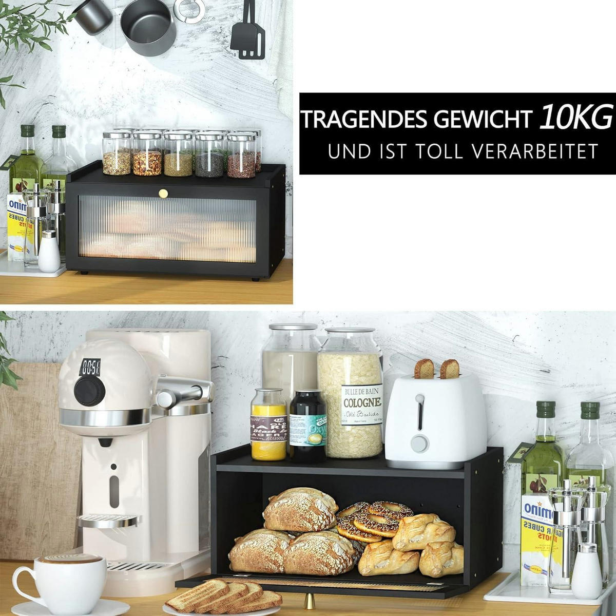 BROTKASTEN Bambus Schwarz 40 cm - Schwarz, Naturmaterialien (25/20/40cm)