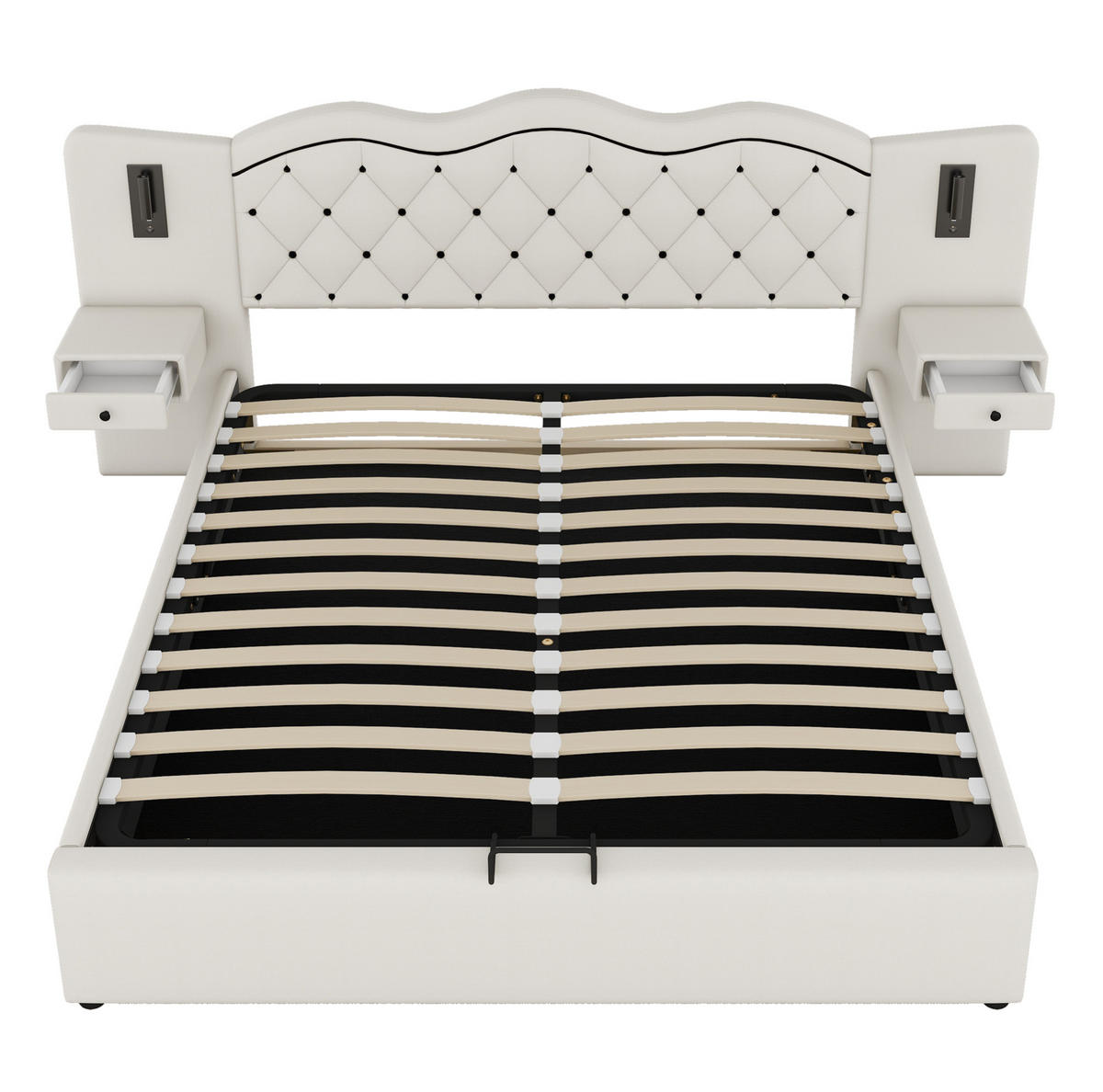POLSTERBETT 180/200 cm Beige mit Stauraum, USB-Anschlüssen und Beleuchtung - Beige, Textil (180/200cm) - Flora Grace