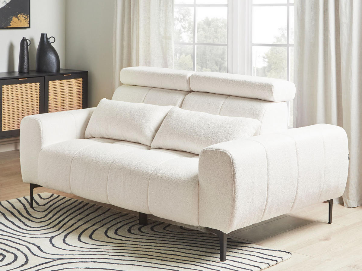 2-SITZER-SOFA Bouclé weiß Vegamo - Weiß, Textil (176/97/110cm) - Beliani