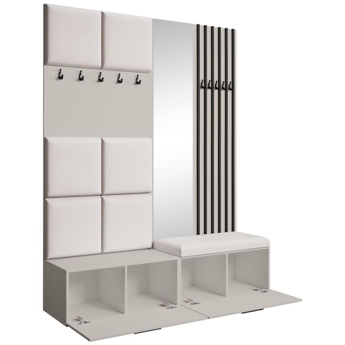 GARDEROBE Margaret I+II 162/203/43 mit gepolsterten Paneelen/Lamellen/Spiegel - Kaschmir/Schwarz, Holzwerkstoff/Kunststoff (162/203/43cm) - Beautysofa