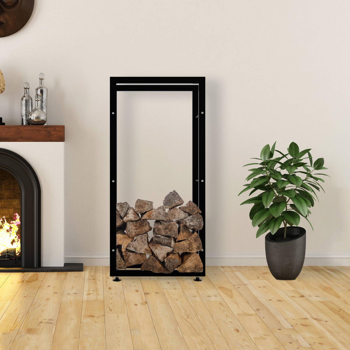KAMINHOLZREGAL 60/25/125 cm Metall schwarz - Schwarz, Metall (60/125/25cm) - CLP