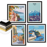 WANDBILDER 4er-Set - 50x50 cm & 40x60 cm Schwarzer Rahmen - Farbenfrohe Illustrationen von Retro-Städten - Schwarz, Kunststoff (50/50cm) - ArtPrintCave