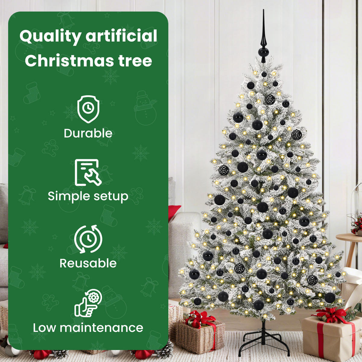 WEIHNACHTSBAUM Künstlicher Klappbarer 90/90/180 cm Grün PVC - Schwarz/Weiß, Kunststoff (180cm) - vidaXL
