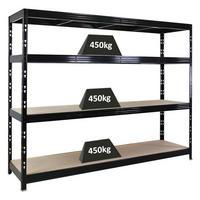 SCHWERLASTREGAL Rhino 180x240x60cm, 4 Spanplatten-Ebenen 8mm, Fachlast 450kg, Schwarz - Schwarz, Metall (240/180/60cm) - PROREGAL