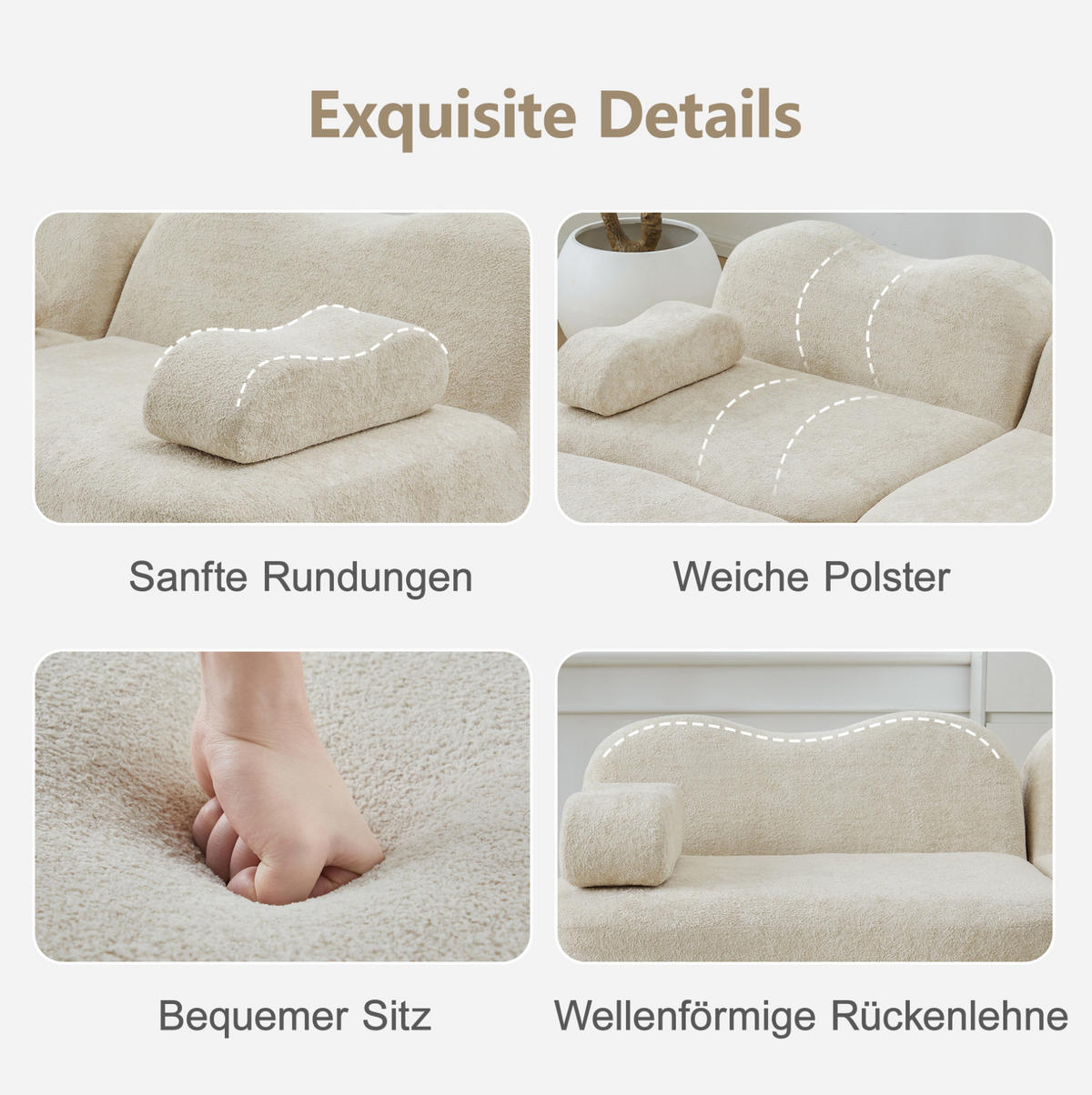 3-SITZER Sofa mit tiefer Sitzfläche, Wellenform und Samtbezug, Beige - Beige, Textil (288/70/98cm) - Redom