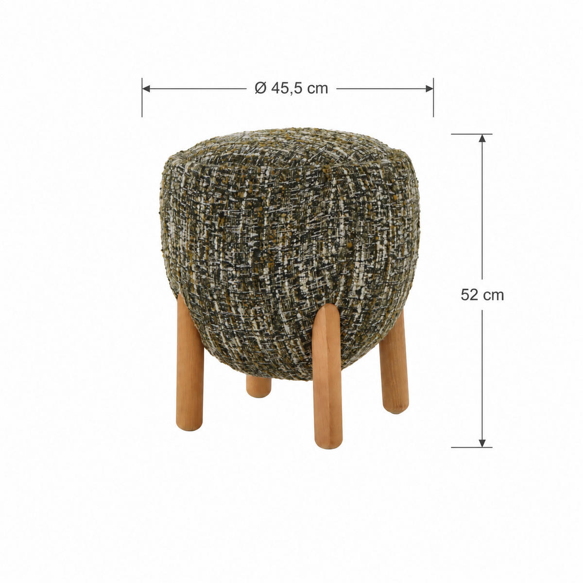 HOCKER Theo, Natur Massiveiche + grüner Stoff - Grün, Holz (45.5/52/45.5cm) - WOODEK