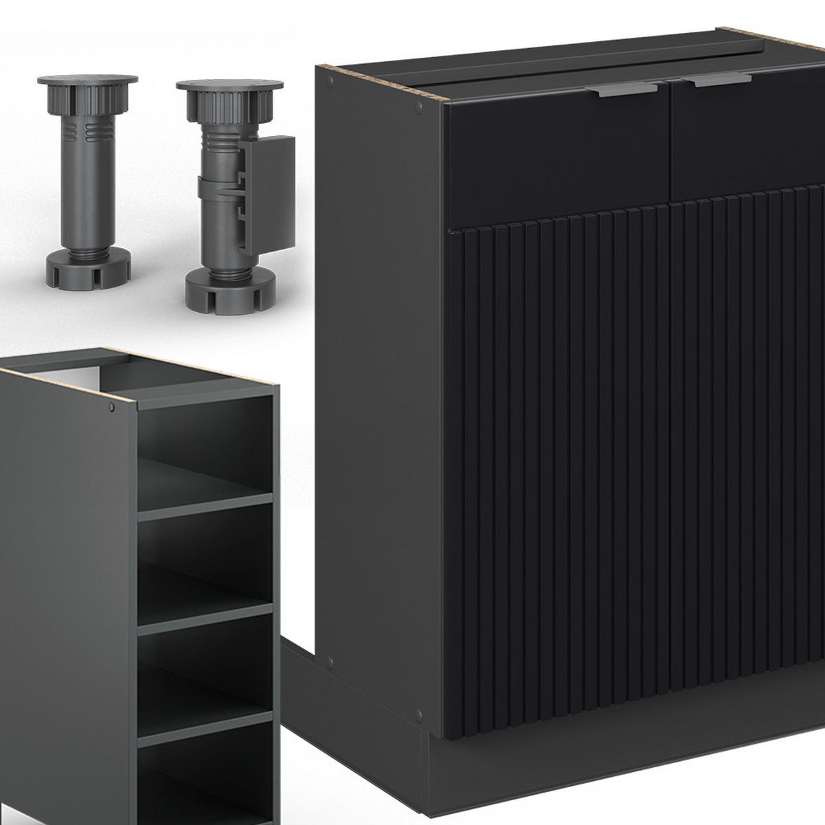 KUCHYŇSKÝ OSTROV Fame-Line, černé pruhy, 90 cm bez pracovní desky - černá/antracitová, kompozitní dřevo (90/82/60cm) - Vicco