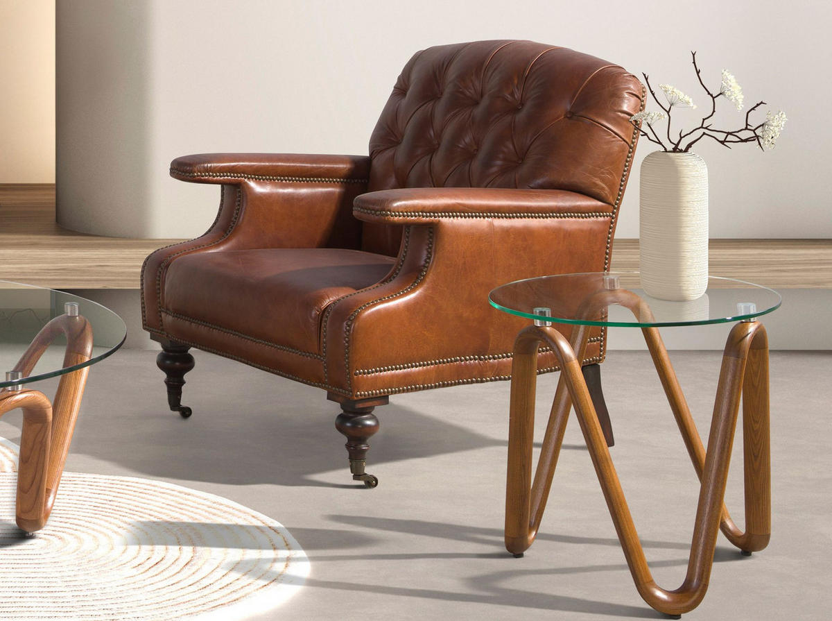 ECKTISCH Rund, Glas, Walnuss 50/ 50/ 51 cm - Transparent/Nussbaumfarben, Glas/Holz (50/50/51cm) - ANGEL CERDA