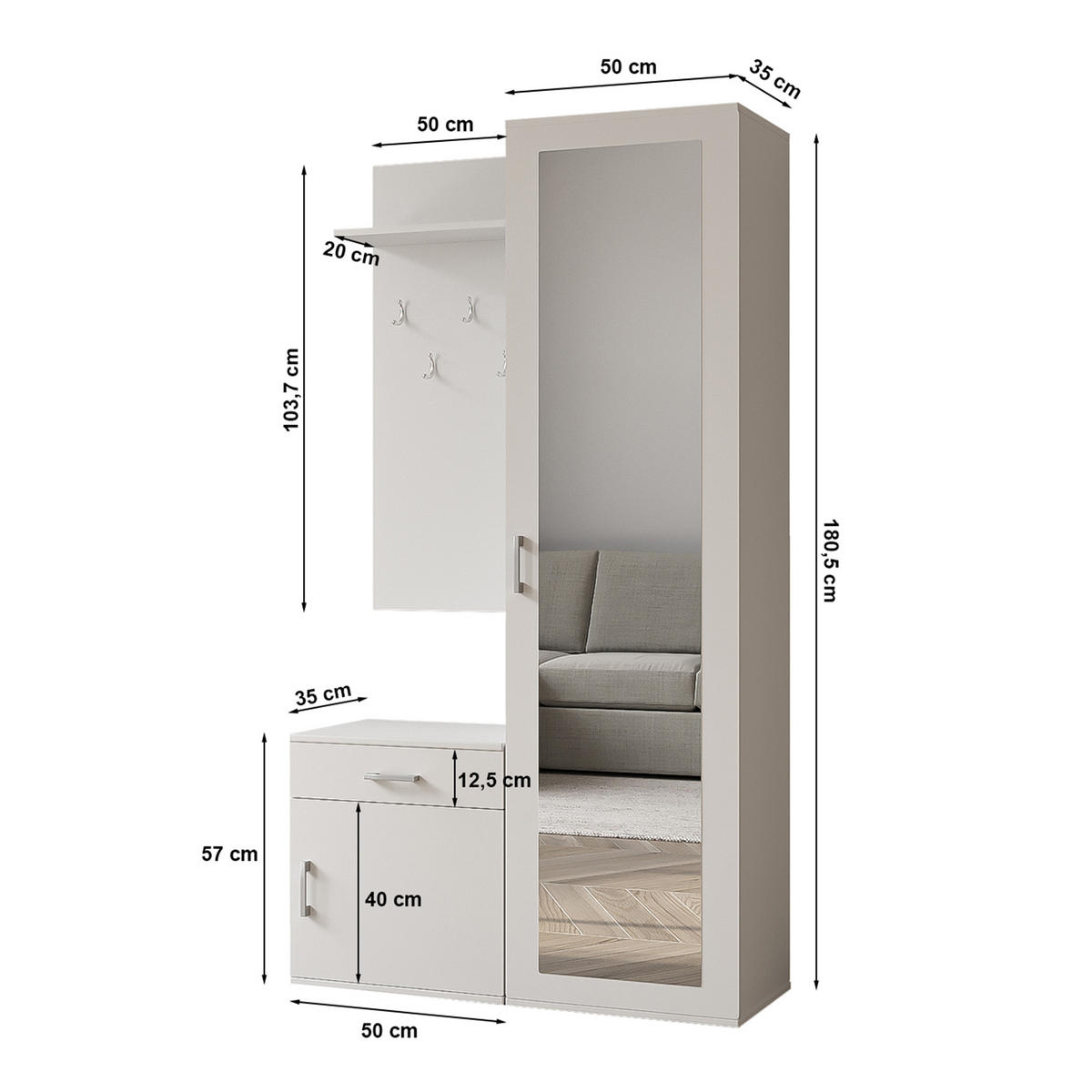 GARDEROBENSCHRANK VENTO 100/180,5/35 cm Modern Garderobe-Set Weiß - Weiß, Holzwerkstoff (100/180.5/35cm) - MASSENO