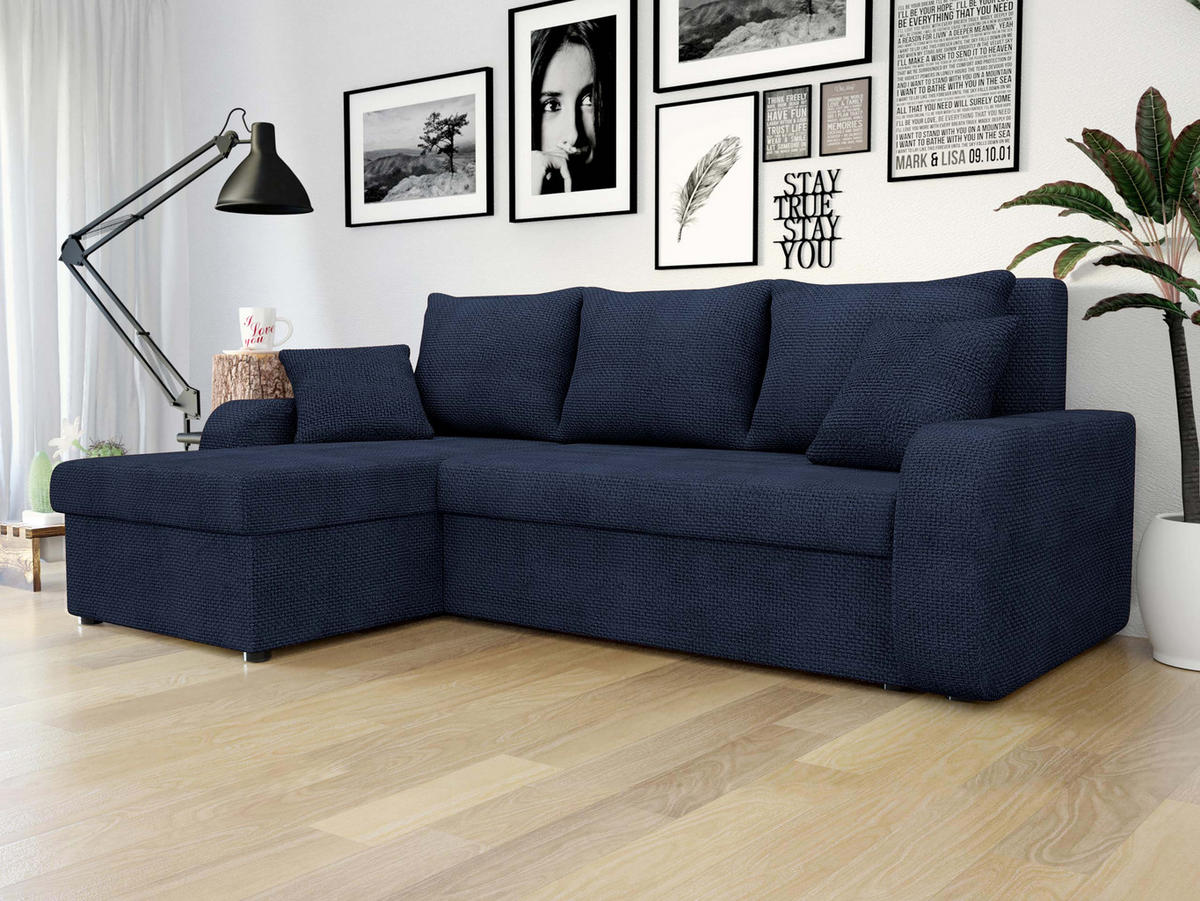 ECKSOFA Kris Lux - Schwarz/Dunkelblau, Holz/Kunststoff (238/147cm) - MIRJAN24