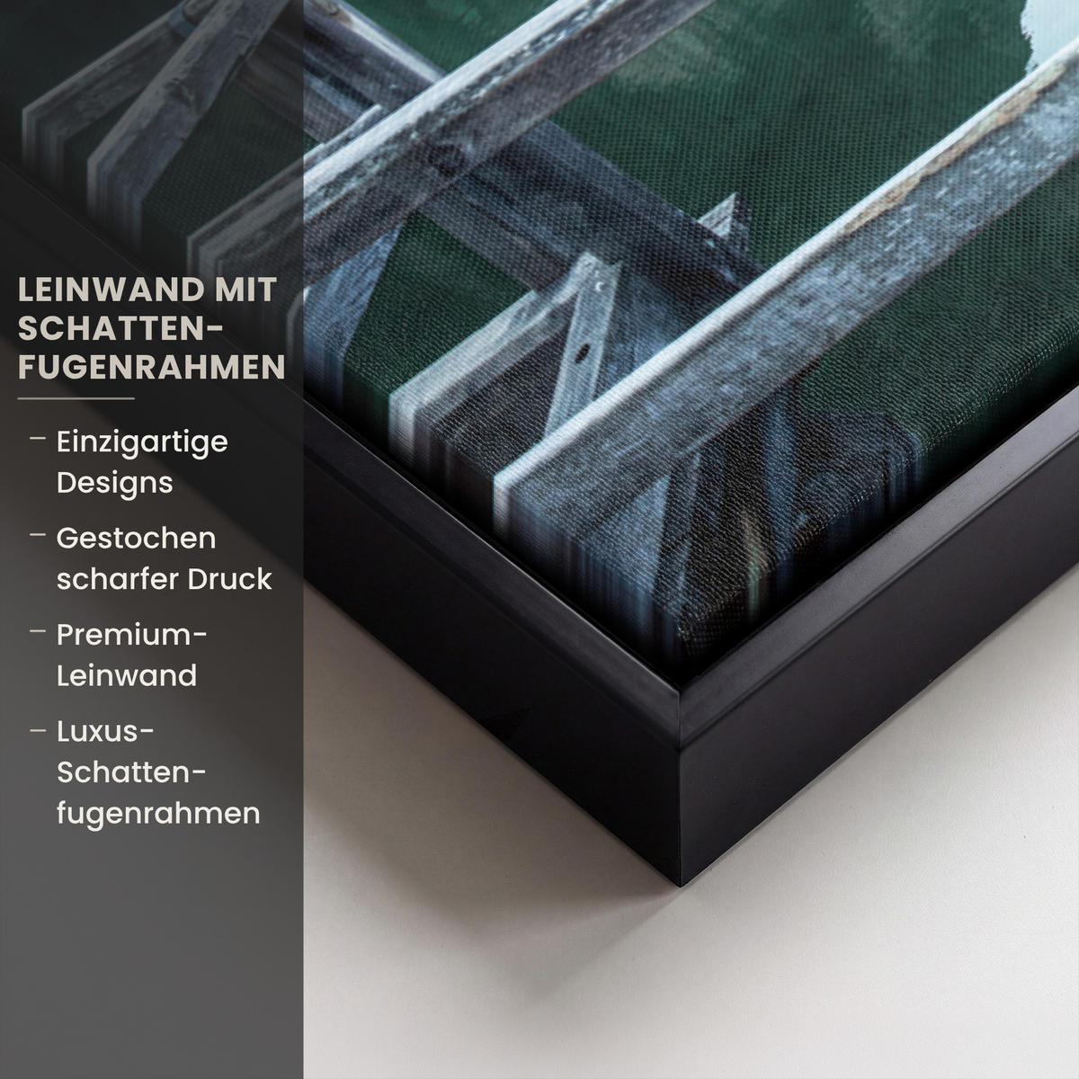 LEINWAND Bilder mit Rahmen - Natur - Berge - Schnee - Wald - Boot - 80x60 - Hellgrün, Textil (80/60cm) - MuchoWow