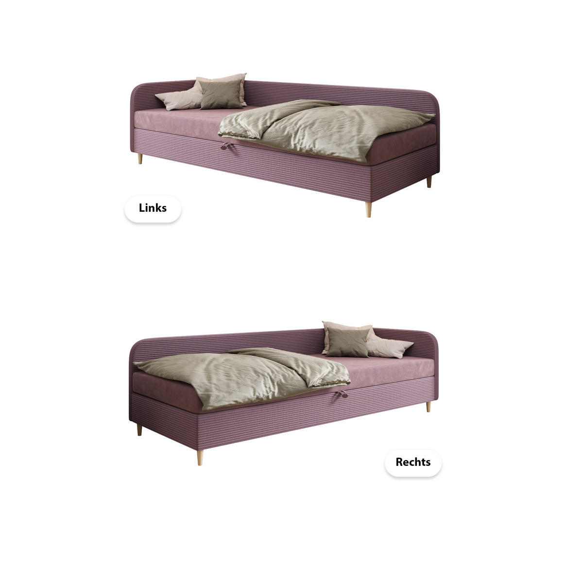 EINZELBETT aus Polyester und Cord Kobbevik Seite Links 90x200 cm, Lila - Lila, Textil (90/200cm) - Meblito