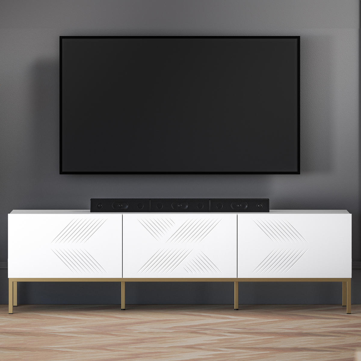 TV-MÖBEL NEBRO,Weiß/Goldfarben - Goldfarben/Weiß, Holzwerkstoff (170/50/37cm) - KONSIMO®