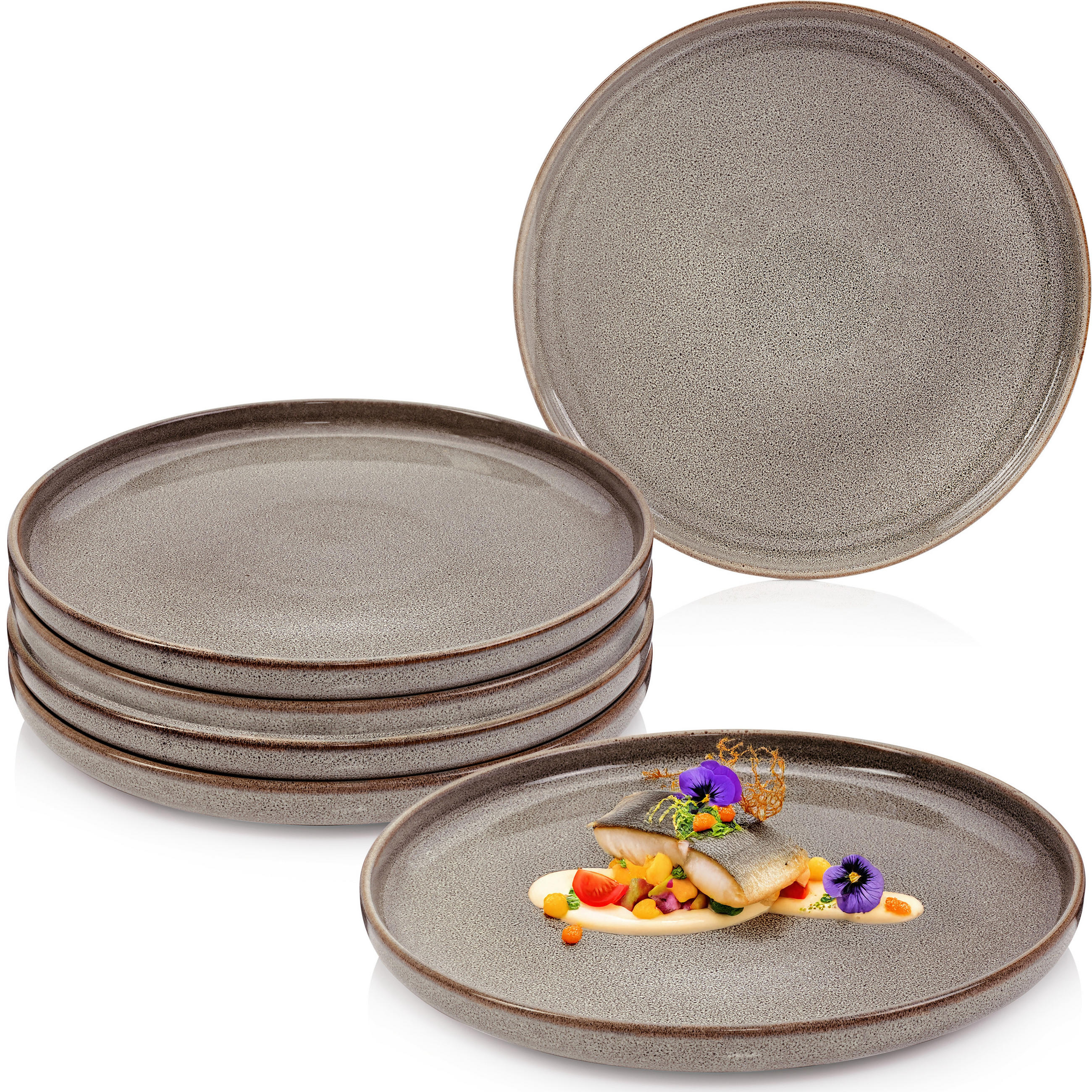 SPEISETELLER SET KAIRO GRAPHIT - 6 teilig aus Steingut - Braun, Keramik (35cm) - Sänger