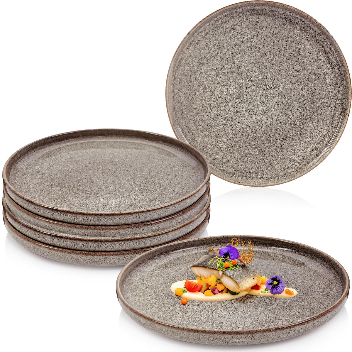 SPEISETELLER SET KAIRO GRAPHIT - 6 teilig aus Steingut - Braun, Keramik (35cm) - Sänger