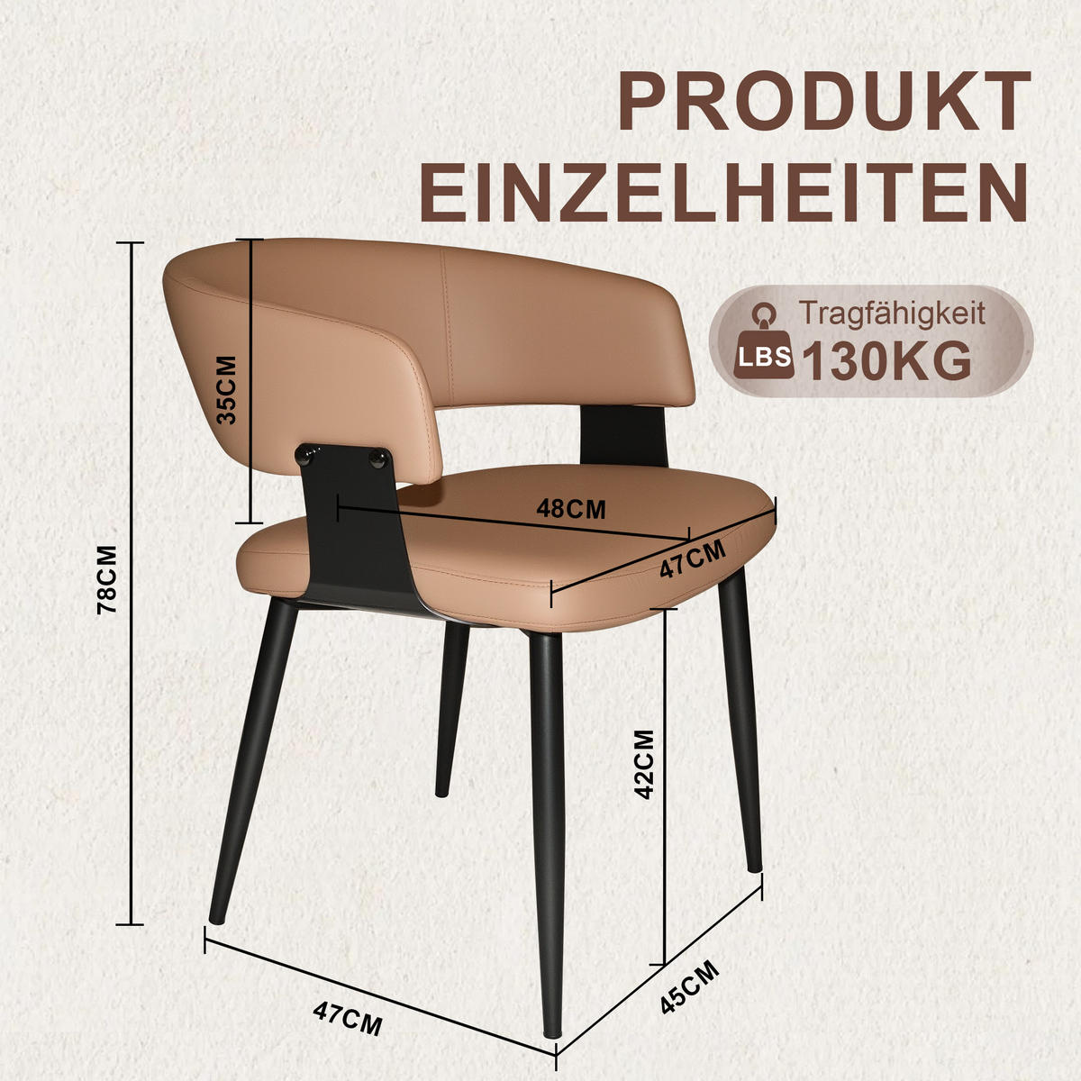 ARMLEHNSTUHL-SET DE-36248 2 Stück mit gepolsterter Rückenlehne Braun - Braun, Metall (48/80/51cm) - ComfortXL