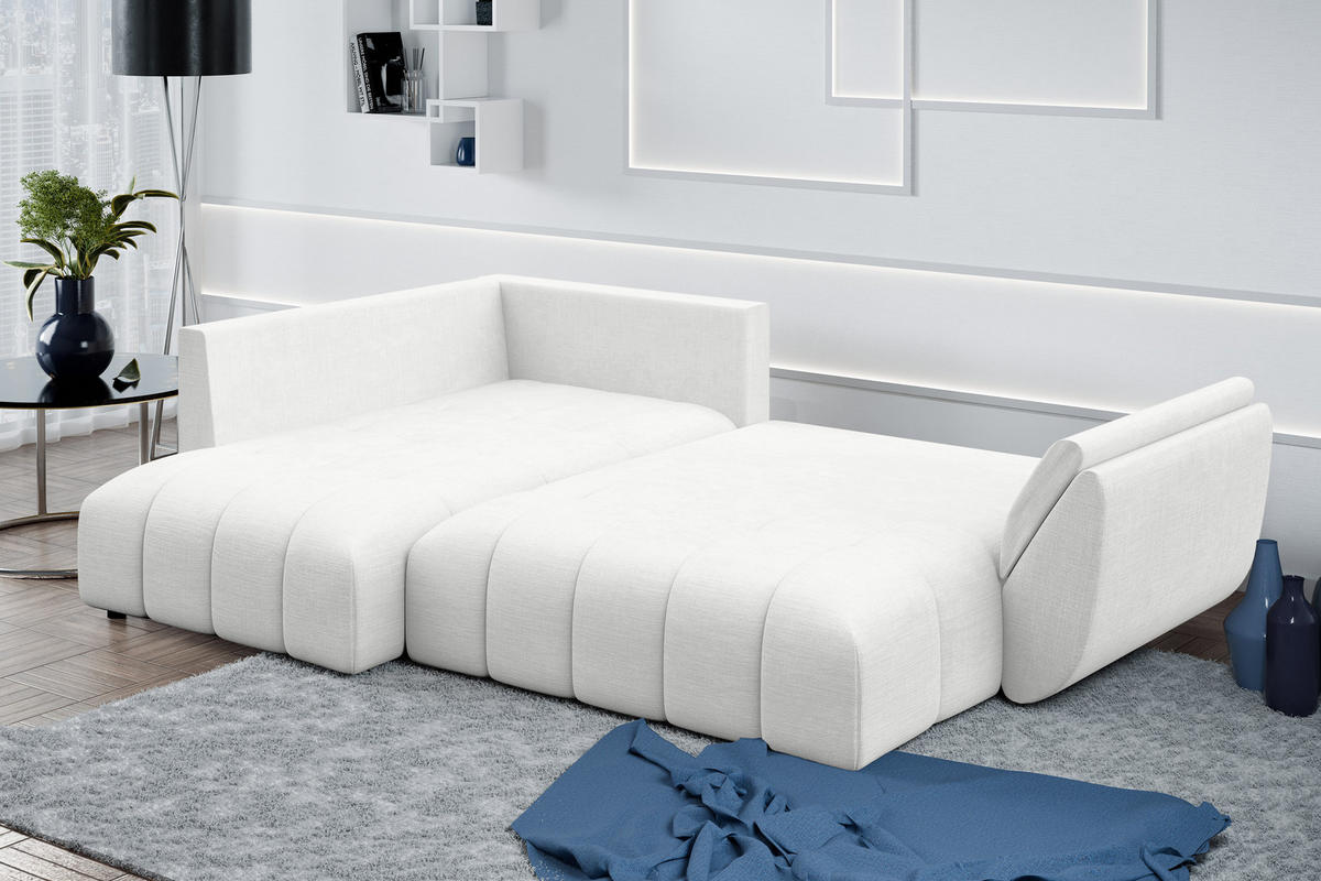 ECKSOFA L Form Corleone Weiß 266/182/91 cm mit Schlaffunktion - Schwarz/Weiß, Kunststoff/Textil (266/182cm) - AX Living