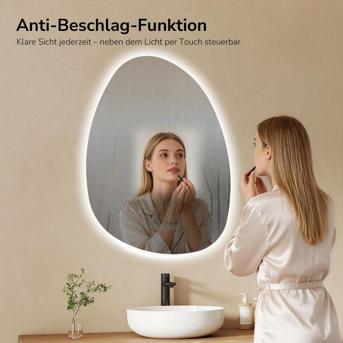 BADSPIEGEL mit Beleuchtung, Anti-Beschlag 75/55/3 cm - Weiß, Glas (55/2.9/75cm) - EMKE