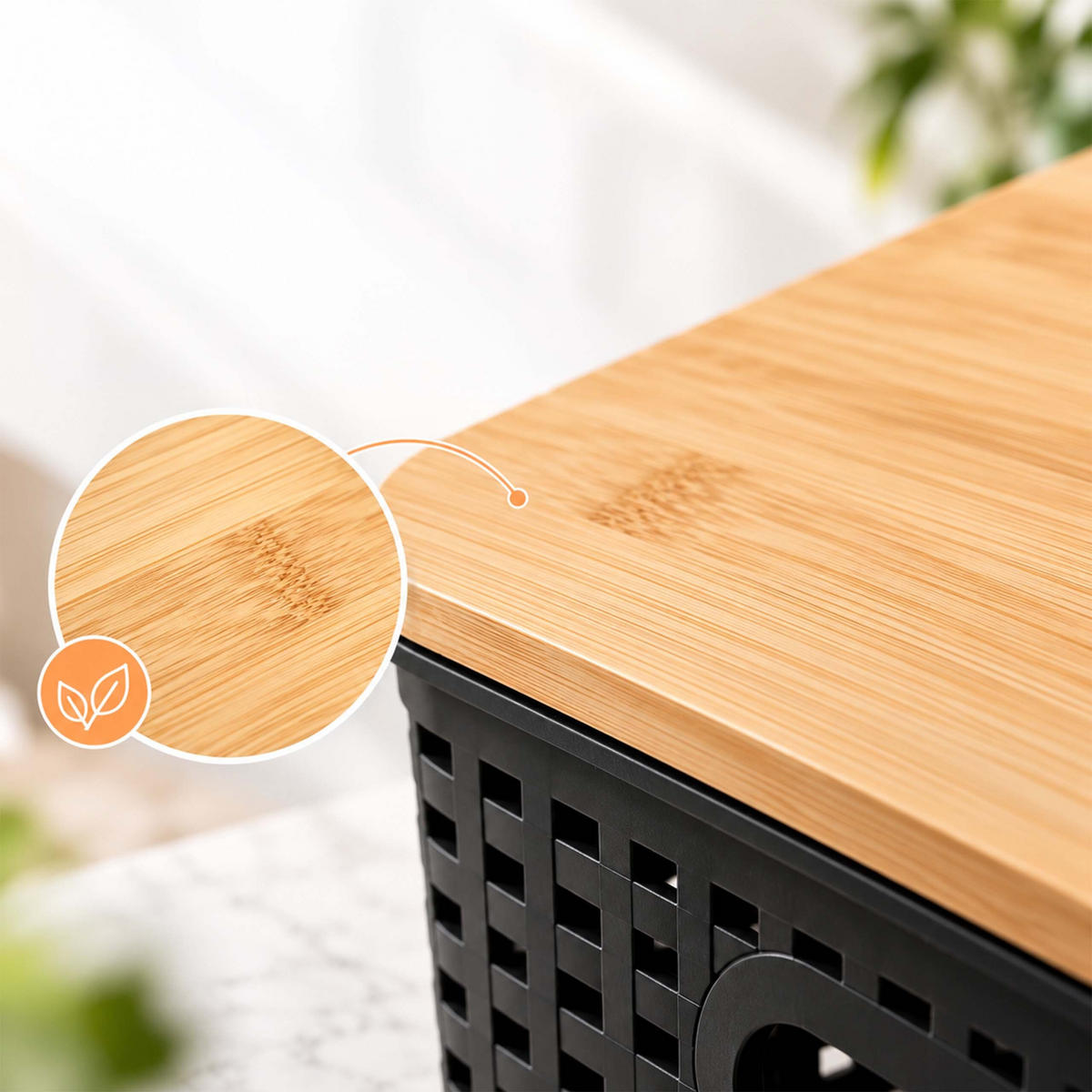 AUFBEWAHRUNGSBOXEN Schwarz 3er-Set Bambusdeckel - Schwarz, Holz/Kunststoff (25.5/11/18.5cm) - Relaxdays