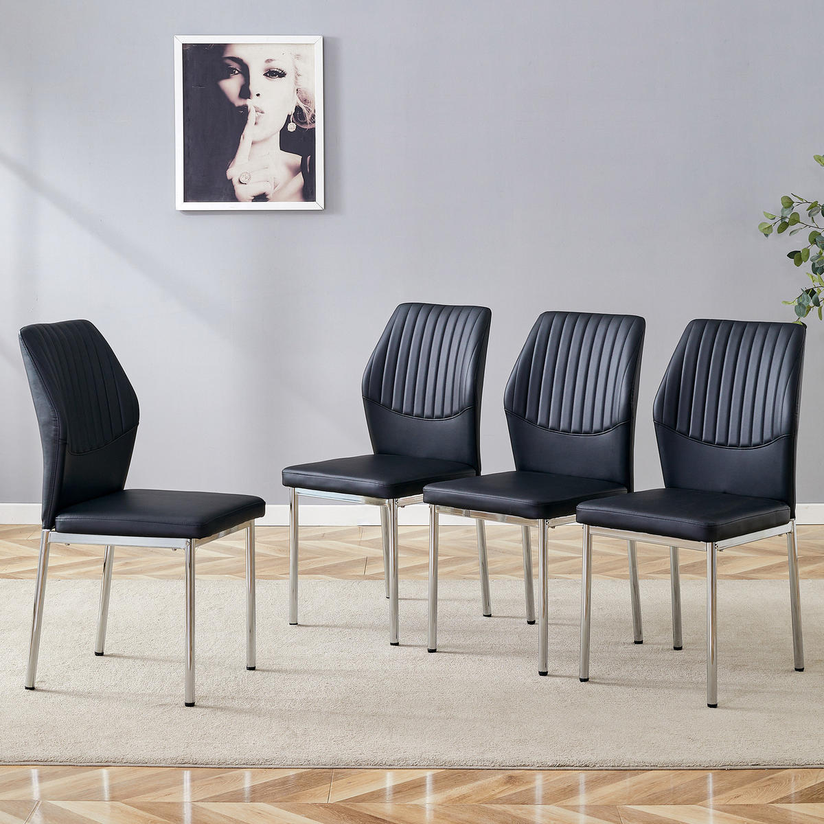 STUHL-SET DE-36577 4 Stück mit PU-Bezug und Metallbeinen Schwarz - Schwarz, Metall (42.6/93/43cm) - ComfortXL