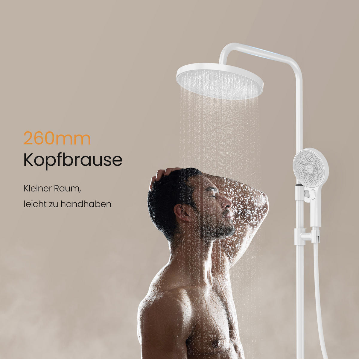 ÜBERKOPFBRAUSESET mit Thermostat Drei Wasserauslassmethoden Weiß - Weiß, Metall (13.5/106/44.6cm) - EMKE