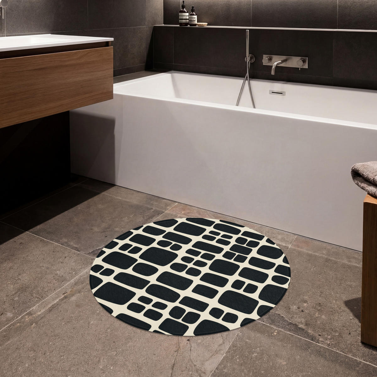 KOUPELNOVÁ PŘEDLOŽKA Moderní - organické - černé 70x70 cm - antracitová, textil/plast (70/70cm)