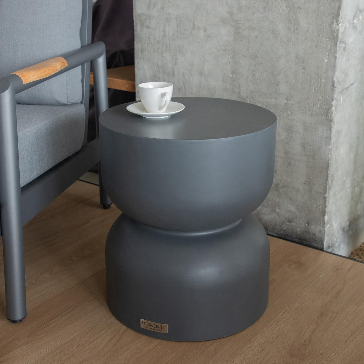 BEISTELLTISCH CHRONOS aus Beton 45 x 45 x 50 cm - Schwarz, Naturmaterialien (45/45/51cm) - Elementi