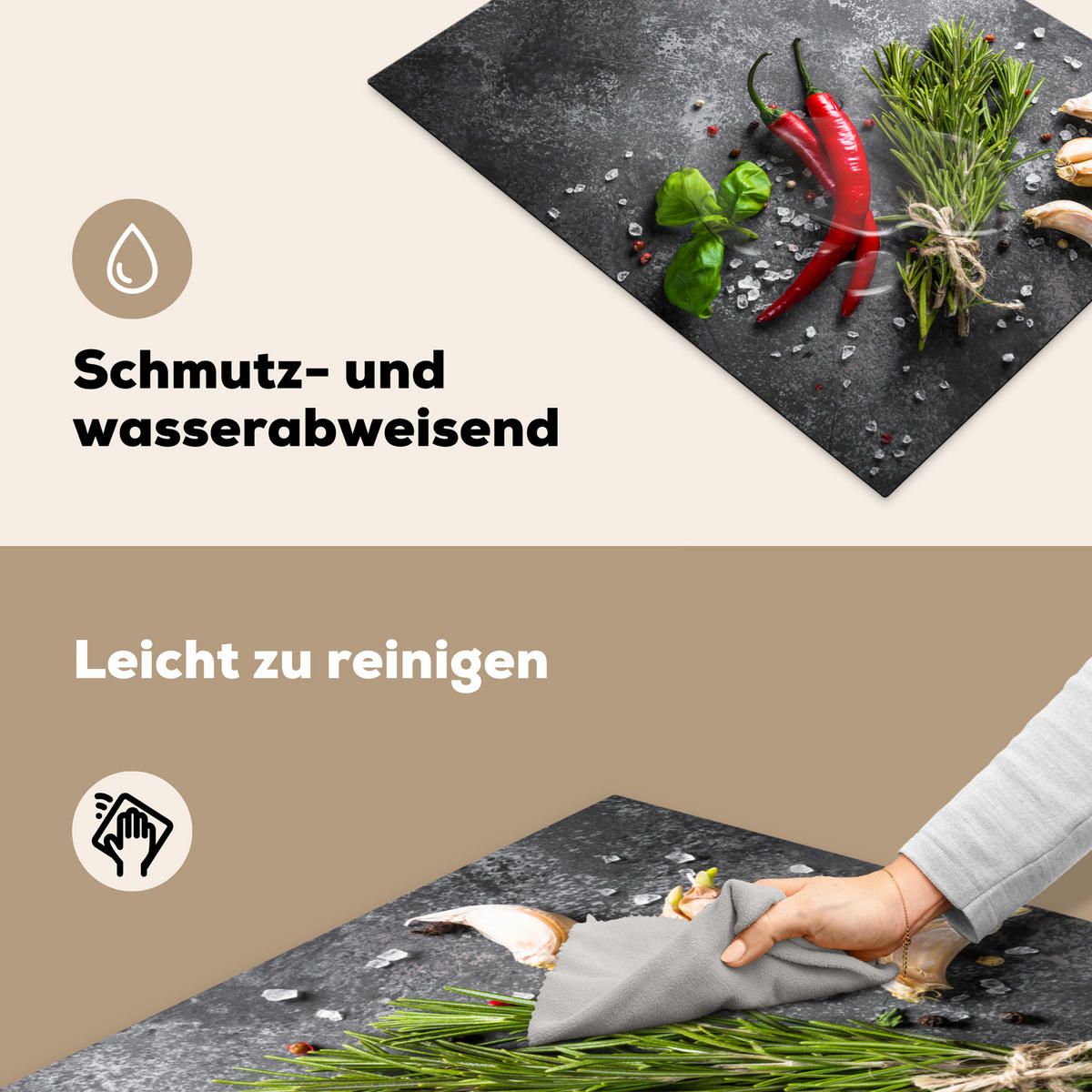 HERDABDECKPLATTE Pfeffer - Kräuter - Gewürze - Beton Herdabdeckung Induktionsfeld 70x52 cm - Rot, Kunststoff (70/52/0.2cm) - MuchoWow